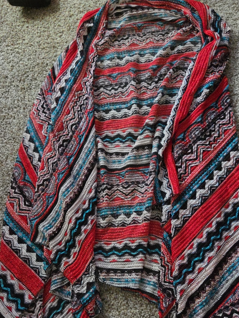 Striped Open-Front Women's Sweater Cardigan in Red Multi